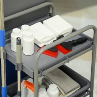 HOMCOM Putzwagen Reinigungswagen mit 3 Ebenen Wischwagen mit Presse, 2x18L Eimer  für Hotel(m-7)