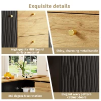 Extendable Bar Table with Pull-Out System and Snack Compartment, Kitchen Island with Drawers and Shelves, 138L x 39W x 104H cm, Black+Natural(m-7)