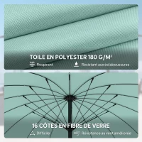 Outsunny Parasol de jardin extérieur rond 2 m parasol inclinable avec ouverture fermeture manivelle 16 baleines, turquoise(m-5)