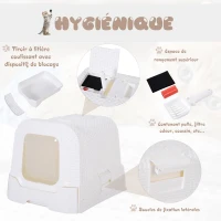 PawHut Maison de toilette pour chat tiroir à litière coulissant porte battante filtre odeur + pelle fournis 54L x 42l x 41H cm blanc(m-4)