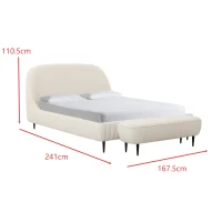 Denise Boucle King-Size Bed with Integrated Slatted Base, Bed Frame with Iron Legs and Anti-Slip Pads, 241L x 167.5W x 110.5H cm, Cream(m-3)