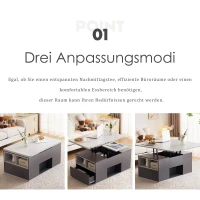 Lift-Top Coffee Table with 2 Push-to-Open Drawers and 3 Open CompartmentsStorage, Desk for Dining/Work/Relax, 100L x 51W x 47H cm, Grey(m-7)