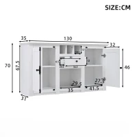Credenza moderna con 2 ante, cassetto, ripiano a vista e 3 portabottiglie, 130x35x70 cm, Bianco(m-3)