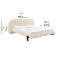 Ophelia Faux Wool King Bed Frame with Slatted Base and 2 Matching Bolster Cushions, Bed Base for Living Room, 236L x 218W x 97H cm, Cream(m-3)