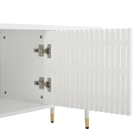Mobile TV a griglia con dettagli dorati e 4 porte, 170x36x54 cm, Bianco(m-7)