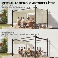 Outsunny Pérgola de Jardim 4x3 m com Cortinas Automáticas e Telhado Retrátil Proteção UPF50+ Creme(m-4)