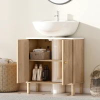 HOMCOM Mobile Sottolavabo a 2 Ante con Ripiano Effetto Marmo e Mensola Regolabile, Rovere(m-7)