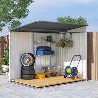 Outsunny 7 x 5ft Galvanised Metal Shed, with Sliding Door, two hooks and adjustable shelves - White(m-17)