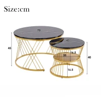 Set 2 tavolini da salotto moderni annidabili, 70x70x45 cm/45x45x40 cm, Nero(m-3)