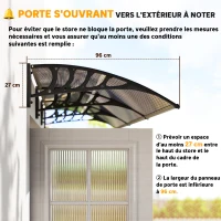 Outsunny Auvent de porte toit marquise en polycarbonate auvent de porte d'entrée bord en aluminium contre la pluie et UV(m-7)