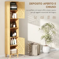 HOMCOM Mobile Colonna Bagno con 2 Armadietti e 2 Ripiani con Scaffale Regolabile, in Bambù e Truciolato, 32x30x170 cm(m-4)