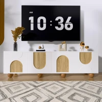 TV-Schrank mit 4 Türen, minimalistisches Design mit Holzmaserung und weißem Finish, 175x38x50 cm, Naturfarbe+Weiß(m-2)