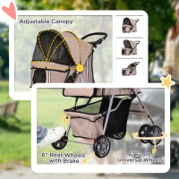 PawHut Pet Stroller for Small Miniature Dogs Cats Foldable Travel Carriage with Wheels Zipper Entry Cup Holder Storage Basket Brown(m-16)
