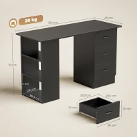 HOMCOM Computer Desk, Writing Table, PC Workstation with 3 Storage Shelves and Drawers, Handle, for Home Office, Black(m-3)