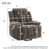 Electric Power Lift Recliner Armchair with Vibration Massage and Lumbar Heating, Sofa with Cup Holders & Side Pocket, 95L x 94W x 107H cm, Brown(m-3)