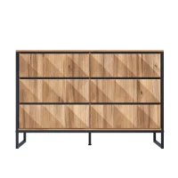 Sideboard mit 6 Schubladen, schwarzem Metallrahmen und geometrischen Schubladenfronten, 120 x 40 x 80 cm, Naturfarbe(m-1)