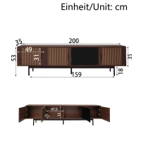 TV-Lowboard cu iluminare LED, 3 uși cu textură sculptată, mult spațiu de depozitare, 200x35x53 cm, Culoare naturală(m-3)
