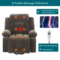 Electric Power Lift Recliner Armchair with Vibration Massage and Lumbar Heating, Sofa with Cup Holders & Side Pocket, 95L x 94W x 107H cm, Brown(m-6)