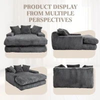 Oversized Chaise Longue Sofa with 3 Throw Cushions and Wide Armrests, Chair with Shredded Memory Foam Seat, 155L x 125W x 63H cm, Dark Gray(m-7)