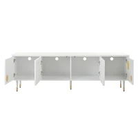 Mobile TV a griglia con dettagli dorati e 4 porte, 170x36x54 cm, Bianco(m-9)