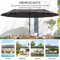 Outsunny Doppelsonnenschirm 455 x 265 cm, UV Schutz Sonnenschirm mit Handkurbel, Balkonschirm windfest Kurbelschirm Sonnenschutz für Balkon Garten, Grau(m-7)