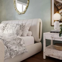 Karol King Bed Frame with Integrated Slatted Base and Structural Joints, Bed Base with Sturdy Construction, 234L x 179W x 94H cm, Cream(m-4)