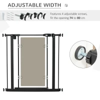 PawHut Pressure Fit Safety Gate, Dog Gate for Doorways and Staircases with Auto Closing Door Double Locking, Acrylic Panel, 74-80 cm - Black(m-18)