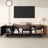 Dulap TV modern cu 4 uși, spațiu mare de depozitare, design vintage, 180x38x50 cm, Negru+Culoare naturală(m-5)