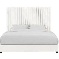 Arabelle Super King Bed with Tall Channel-Tufted Headboard, Kiln-Dried Wood Frame with Sturdy Birch Legs, 218.5L x 194W x 169H cm, White(m-2)