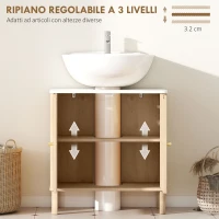 HOMCOM Mobile Sottolavabo a 2 Ante con Ripiano Effetto Marmo e Mensola Regolabile, Rovere(m-5)