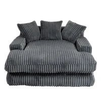 Oversized Chaise Longue Sofa with 3 Throw Cushions and Wide Armrests, Chair with Shredded Memory Foam Seat, 155L x 125W x 63H cm, Dark Gray(m-2)