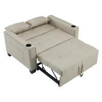 3-In-1 Convertible Pull-Out Sleeper with 3-Position Adjustable Backrest, 2 Seater Sofa Bed for Compact Room, 140L x 96W x 97H cm, Beige(m-11)