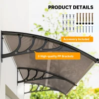 Outsunny 75 x 195 cm Curved Door Window Awning Canopy, Polycarbonate Cover for Front Door and Outdoor Patio, UV Rain Snow Protection Shelter, Brown(m-5)