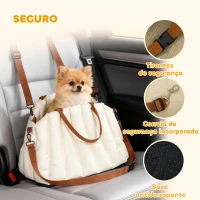 PawHut Assento de Carro para Cães Pequenos de até 5 kg com Cinto de Segurança e Capa Removível e Lavável 50x30x31 cm Creme(m-4)