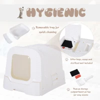 PawHut Pet Cat Litter Box, Enclosed Pet Toilet with Handle, Scoop 54L × 42W × 41H cm - White(m-4)