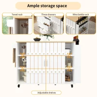 Modern Kitchen Island with Aluminium Handles and 2 Lockable Castors, Serving Trolley with Fold-Out MDF Worktop, 110L x 42W x 90H cm, White(m-4)