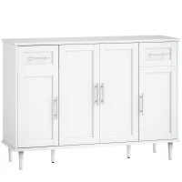 HOMCOM Credenza Buffet Elegante con 2 Cassetti e 3 Armadietti con Ripiani Regolabili, in Legno, 120x38x86 cm, Bianco(m-1)