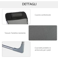 Outsunny Sdraio da Giardino Pieghevole con Schienale Reclinabile  e Cuscino, in Metallo e Texteline, 182x56x28 cm, Nero(m-6)