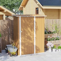 Outsunny Capanno Porta Attrezzi in Metallo con Tetto Inclinato e Porta Bloccabile, 142x86x189 cm, Giallo(m-8)