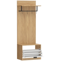 HOMCOM Mueble de Entrada con Banco, Zapatero y Perchero con 4 Ganchos, 60x30x170 cm, Roble y Blanco