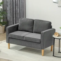 HOMCOM Small Two-Seater Corduroy Sofa - Grey(m-10)