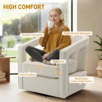 HOMCOM Fotel do salonu 360° obrotowy fotel wypoczynkowy z jednolitym oparciem i podłokietnikami 77 x 75 x 72 cm Beżowy(m-4)