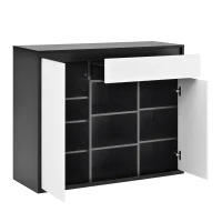 Scarpiera moderna con 2 ante e 1 cassetto, con illuminazione LED e ripiano per scarpe regolabile, 105x39,5x86 cm, Bianco e Nero(m-8)