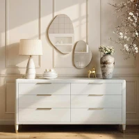 HOMCOM Set of 2 Pebble-Shaped Wall Mirror - Gold Tone(m-7)