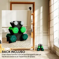 SPORTNOW Kit Pesi Esagonali da 18 kg Totali con Supporto Incluso, in Acciaio, Metallo e Plastica, Multicolore(m-5)