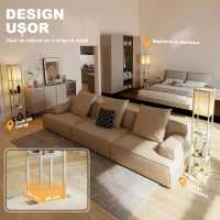 HOMCOM Lampă de Podea LED cu Rafturi, Lampă Modernă cu Comutator cu Pedală și Porturi USB, Lumină cu Culori Reglabile pentru Living și Dormitor, Stejar(m-9)