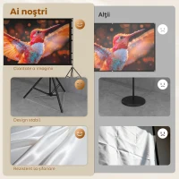 HOMCOM Ecran de Proiecție 120" 4K/8K HD Format 16:9 cu 2 Trepiede Pliabile, Ecran Portabil cu Față Dublă, Unghi Larg de 160°, pentru Cinema Acasă sau Exterior, Alb(m-4)