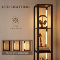 HOMCOM Floor Lamp with Shelves, LED Column Modern Standing Lamp with Fabric Drawer, Adjustable Brightness, Foot Switch for Living Room, Bedroom, Office, Black(m-5)