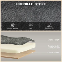 HOMCOM 2-zitsbank, klein chenille-bank met vleugelrug, dikke zit, rubberhoutpoten, Grijs(m-4)