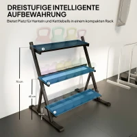 SPORTNOW Verstellbarer Dreistöckiger Hantelständer Max. 200kg Rutschfest Kurzhantelständer mit Verstellbare Stangen(m-4)